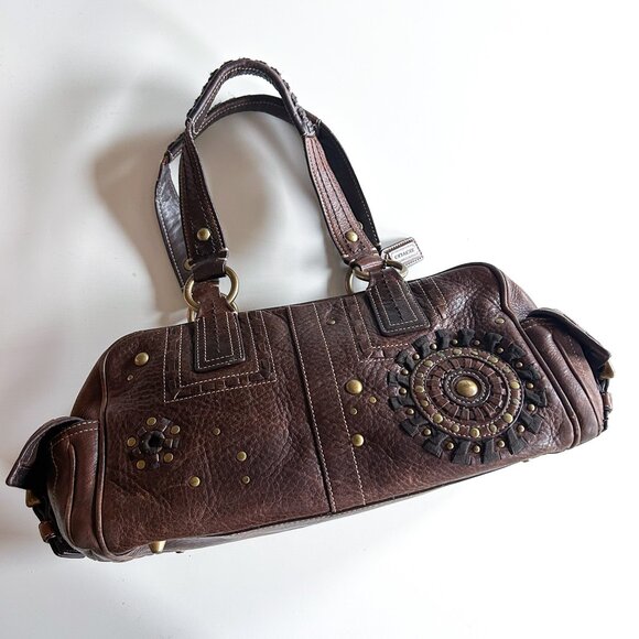 Vintage Y2K Coach Brown Pebbled Leather Mia Studded Satchel Bag Style 10064 - Picture 2 of 13